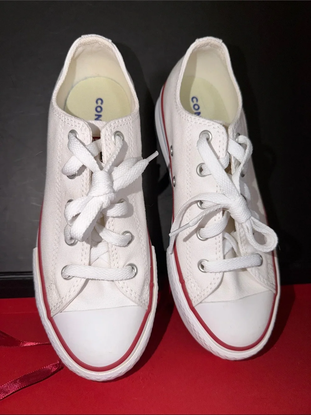 Converse Kids White Canvas Low-Top Sneakers with Red Stripe